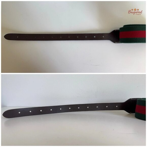 Auth Gucci Web Green/Red Canvas Brown Leather Gold Buckle Belt 90/36 - Picture 12 of 14